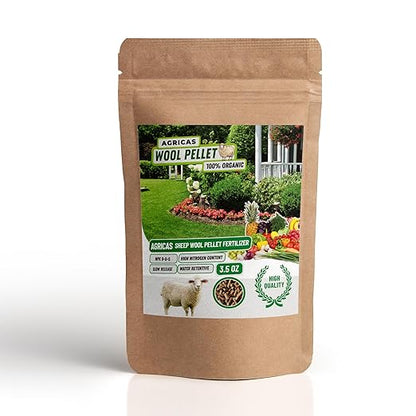 Wool Pellet Organic Fertilizer 3.5 oz, Made of Sheep Wool, Water Holding, Enhances Soil Health, Ideal for Fruits, Vegetables, Flowers, Indoor and Outdoor Plants - 1 Pack