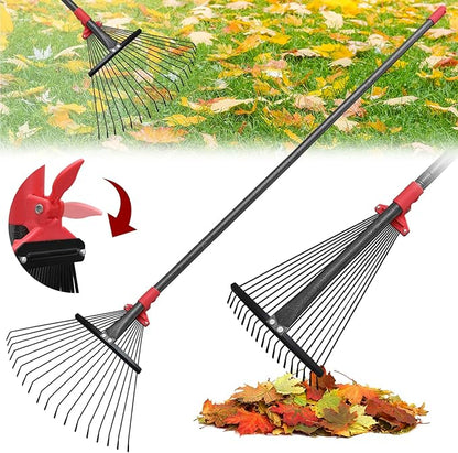 61 Inch Rake for Leaves , Adjustable 18 Tines with Expandable Head 9-18in Grass Rake Heavy Duty Metal Rakes for Women Children Yard Gardener Gardening Grass Debris Lawns