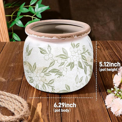 Flower Pot,Vintage Ceramic Pot for Planter with Drainage Holes, 6.29 inch Ice Crack Glazed Indoor Planters Pot for Indoor,Tucan Home Decor,Gardening Gifts (Vintage)