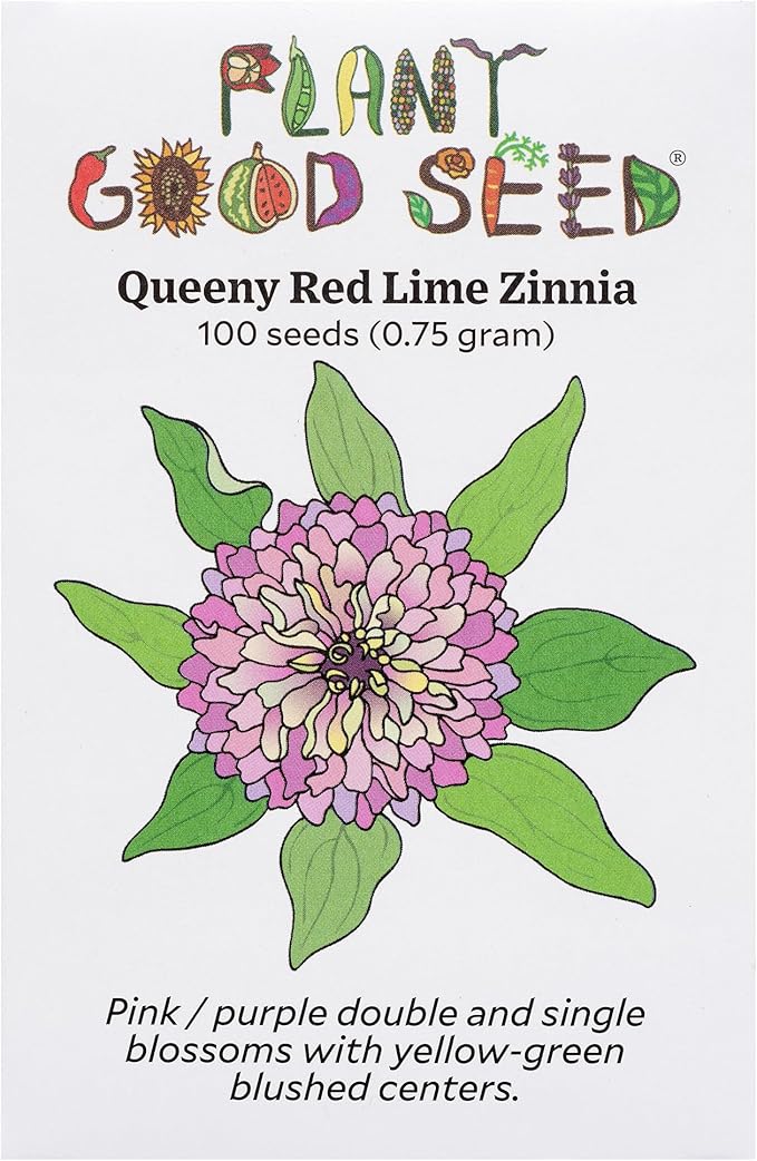 Plant Good Seed Organic Queeny Red Lime Zinnia Seed - Pack of 100 Heirloom Seeds for Planting Flowers, Gardening Supplies, Wildflower, Flower Seeds to Plant - Non-GMO, Open Pollinated, from USA