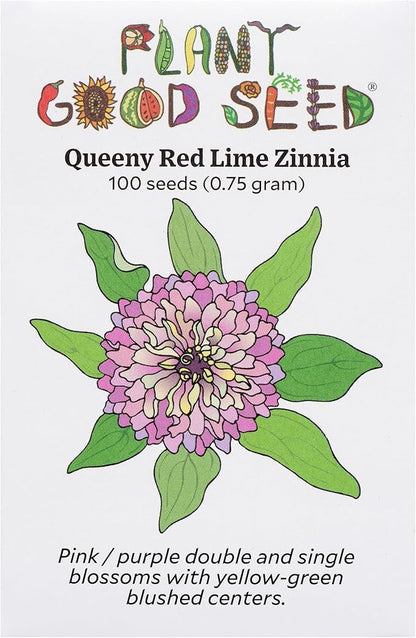 Plant Good Seed Organic Queeny Red Lime Zinnia Seed - Pack of 100 Heirloom Seeds for Planting Flowers, Gardening Supplies, Wildflower, Flower Seeds to Plant - Non-GMO, Open Pollinated, from USA