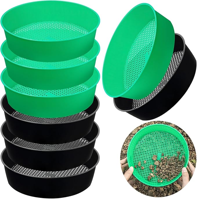 8 Pack Rock Garden Sieve Soil Sifter, Round Plastic Gardening Soil Sifting Pan Sand Sifter Set, Sifting Tray for Small Gravel