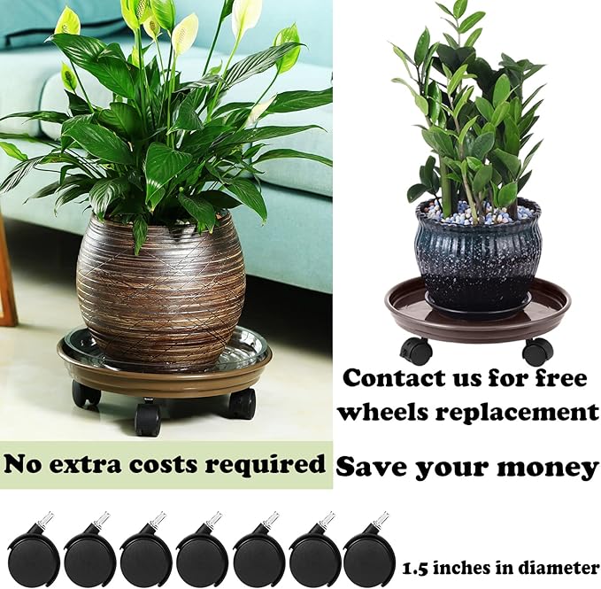 4 Packs Plant Caddy with Wheels 11.8" Plastic Rolling Plant Stands Heavy-Duty Plant Dolly with Casters Indoor Outdoor Plant Roller Base Large Saucer Tray Mover Coaster, Brown