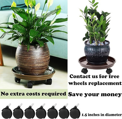 4 Packs Plant Caddy with Wheels 11.8" Plastic Rolling Plant Stands Heavy-Duty Plant Dolly with Casters Indoor Outdoor Plant Roller Base Large Saucer Tray Mover Coaster, Brown