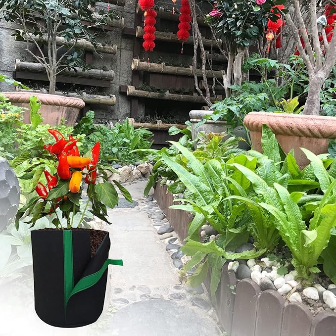 5Pcs Grow Bag, 1/2Gallon Fabric Raised Garden Bed Reusable Large Plant Pots Cloth Raised Garden Bed Rectangle Durable Fabric Raised Planting Bed Fabric Containers Planting Bag