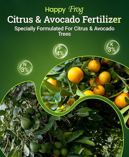 FoxFarm Happy Frog Citrus and Avocado Fertilizer- OMRI Listed Organic Citrus Fertilizer for Healthy Growth, Slow-Release Nitrogen, Calcium & Sulfur for Citrus & Avocado Trees - 4 lb