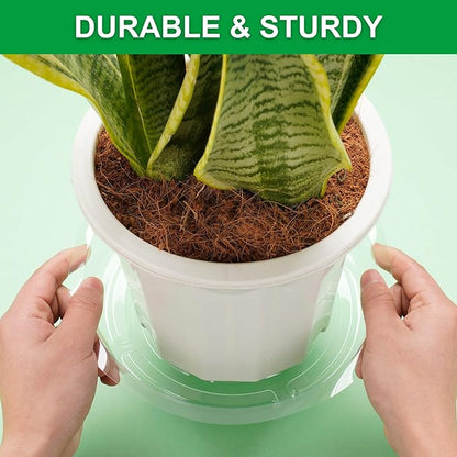 CATIFLIN 24 Pack Clear Plant Saucers - 8, 10, 12 Inch Plastic Plant Trays for Pots, Flower Pot Saucers, Indoor & Outdoor Planter Drip Tray for Water Drainage & Protection