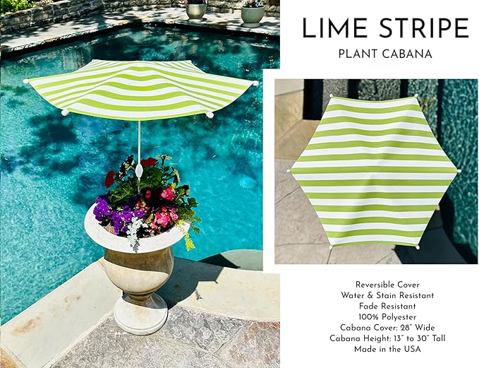 Fixed Plant Shade for Potted Plants 28" x 30" Outdoor Container Sun Shade Cover Premium Fabric Canopy with Fiberglass Frame & Soil Anchor Stripes & Solids Assembly Required