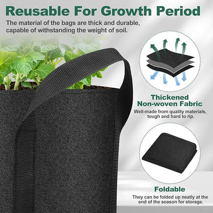Lezmarket 5 Pack 10 Gallon Potato Grow Bags, Nonwoven Fabric Garden Planters with Reinforced Handle, Large Pots for Potato, Vegetable and Outdoor Plants