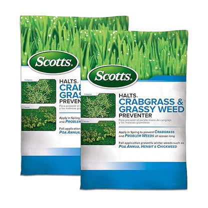 Scotts Halts Crabgrass & Grassy Weed Preventer, Pre-Emergent Weed Killer for Lawns, 5,000 sq. ft., 10.06 lbs. (2-Pack)