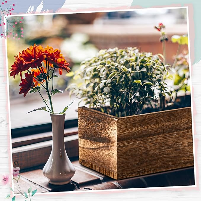 Dandat 4 Set Wood Boxes for Centerpieces 16x4 Inch Rectangle Wooden Planter Box Rustic Wood Planter with Removable Plastic Liner Floral Foam Blocks for Centerpieces Home Wedding Garden Decor