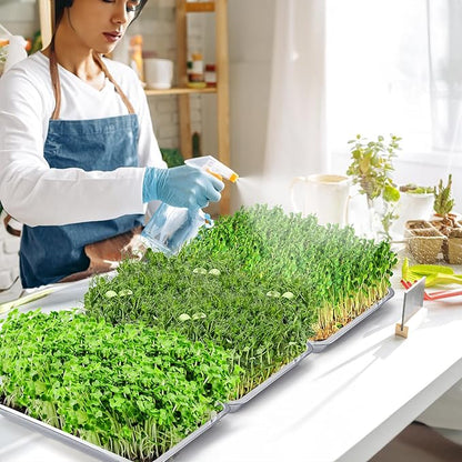 Youeon 10 Pack Seed Starter Tray 15.3x11.4x1.3 Inch, Stainless Steel Seed Sprouting Trays Germination Trays for Beans, Wheat Grass, Herbs, Broccoli & More, Plant Trays for Indoor Outdoor