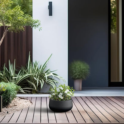 Kante 11.8" Dia Round Concrete Planter, Cement Plant Pots with Drainage Hole and Rubber Plug for Outdoor Indoor Garden Home, Modern Curvaceous Design, Black