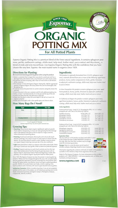 Espoma Organic Potting Soil Mix - All Natural Potting Mix for All Indoor & Outdoor Containers Including Herbs & Vegetables. for Organic Gardening, 16 qt. Bag. Pack of 2