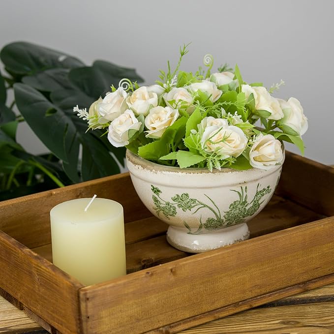 Vintage Ice Crackle Grazd Ceramic Flower Pot with Drainage Holes, 4.33 Inch Rustic Planter for Indoor Plants, Outdoor Garden, Farmhouse Gift Tuscan Decor (Green)