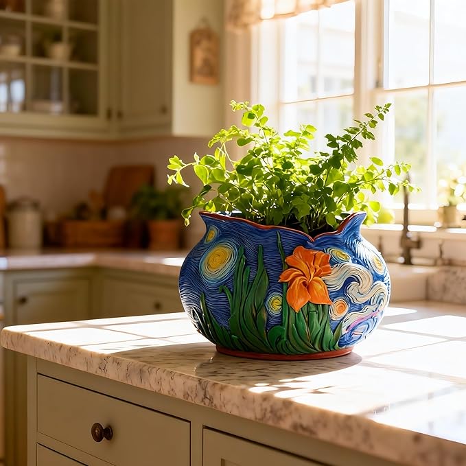 Flower Starry Sky Plant Pots-Cute Unique Flower Pots with Drainage Hole, Resin Planters for Indoor Outdoor Succulent Planter, Plant Gifts for Mother's Day, Birthday, Christmas