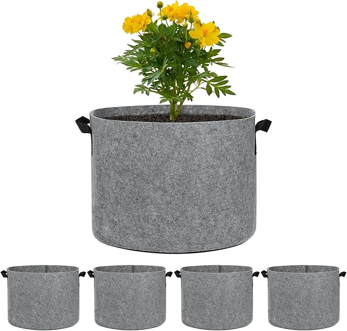 5-Pack Plant Grow Bags 10 Gallon Grow Bags 300G Thickened Fabric Pots with Durable Handles Plant Garden Grow Pots for Fruits/Vegetables/Flowers/Plants [Grey]
