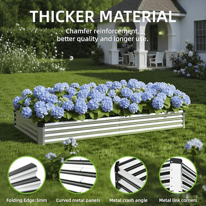 2PCS 6x2x1 FT Rectangle Metal Raised Garden Bed Kit, Elevated Garden Planter Box Outdoor, Large Planters for Outdoor Plants, Flower, Vegetables, Fruit, Herbs (Silver)