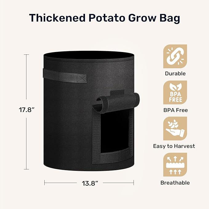 iPower 12 Pack 10 Gallon Vegetable/Flower/Plant Grow Bags with Handles, Access Flap and Visual Window, Aeration Nonwoven Fabric Gardening Planter Plant Pots for Potato, Tomato and Fruits, Black
