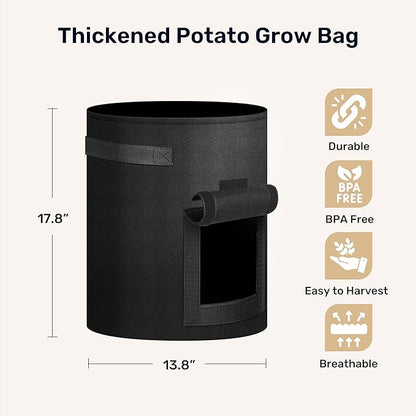 iPower 12 Pack 10 Gallon Vegetable/Flower/Plant Grow Bags with Handles, Access Flap and Visual Window, Aeration Nonwoven Fabric Gardening Planter Plant Pots for Potato, Tomato and Fruits, Black