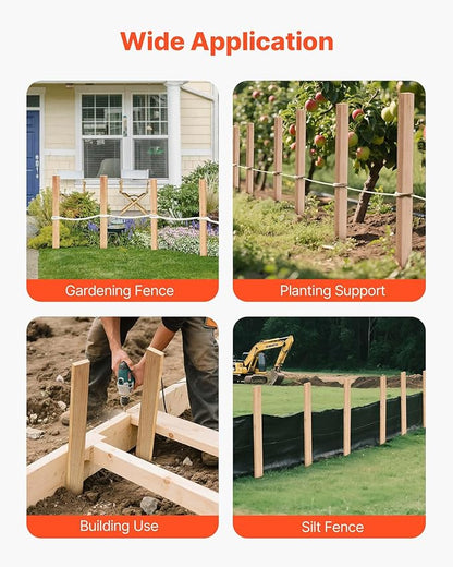 VEVOR Wooden Garden Stakes, 25 Pcs 36 x 0.5 x1.5 in Survey Grading Stakes, Garden Ground Stake with Sharp Point, Fir Wood Plant Support Stake, Sign Posts for Silt Fence Backyard Boundaries Baselines