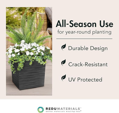 Tierra Verde Indoor & Outdoor Self-Watering Square Planter, Citadel Serenity, 14”, Black - Planting Containers for Plants and Flowers - Gardening and Landscaping Accessories
