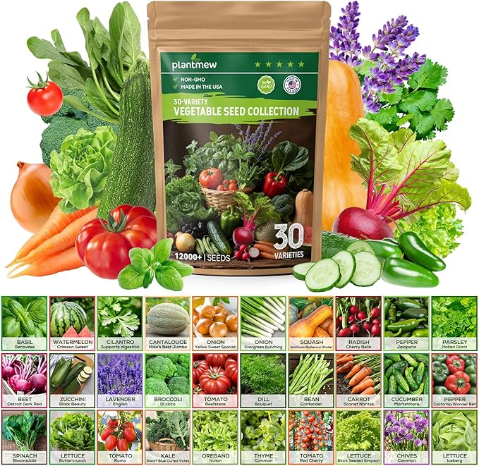 30 Heirloom Vegetable Seeds for Planting, 12,000+ Garden Seeds - Non-GMO Vegetable, Herb, Fruit Seeds - Survival Seed Vault with Tomato, Basil, Lettuce, Bean, Pepper, Squash and More