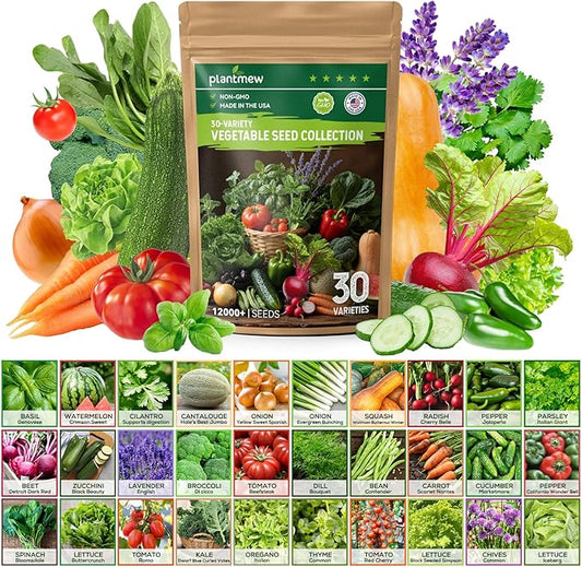 30 Heirloom Vegetable Seeds for Planting, 12,000+ Garden Seeds - Non-GMO Vegetable, Herb, Fruit Seeds - Survival Seed Vault with Tomato, Basil, Lettuce, Bean, Pepper, Squash and More