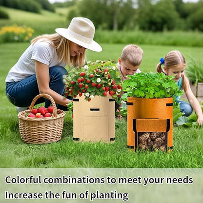 KONGDY 5 Pack 10 Gallon Potato Grow Bags, Heavy Duty Thick Aeration Nonwoven Fabric Pots with Handles, Colorful Plant Grow Bags for Outdoor Garden Potato, Tomato and Vegetables