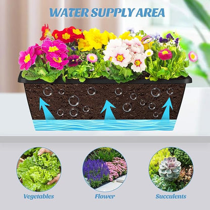 CADUKE Railing Planter Boxes 2 Pack 17 Inch Window Boxes Black Rectangle Railing Flower Box with Adjustable Bracket Window Deck Hanging Planters Boxes for Outdoor Patio