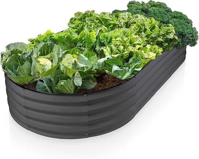 Plant & Plot Galvanized Raised Garden Beds Outdoor // 6×3×1 ft Planter Raised Beds for Gardening, Vegetables, Flowers // Large Metal Garden Box // Patented Tool-Free Design (Dark Gray)