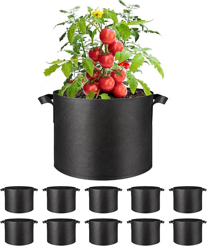 Simple Deluxe Grow Bags 5 Gallon 10 Pack Planter Pots with Handles, Thickened Nonwoven Fabric Aeration Cloth Bag, Heavy Duty Gardening for Tomoato, Potato, Vegetable, Herbs and Flowers, Black