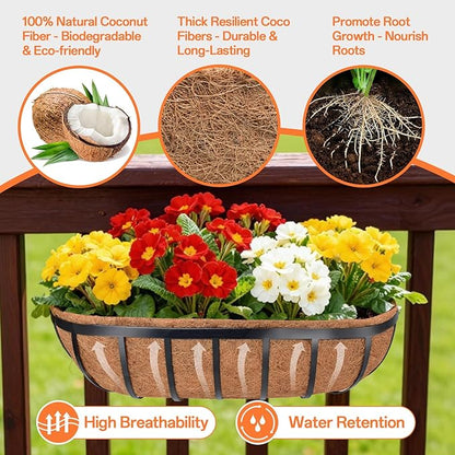 Halatool 30 Inch Window Box Coconut Liners for Planters, 3 Pack Natural Coco Fiber Replacement Liners for Fence Railing Wall Window sill Planter