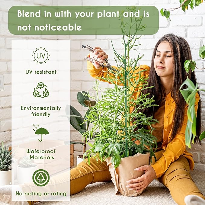 6 Pack 39.37" Stackable Plant Support Stakes Plant Support for Indoor Outdoor Green Twig Plant Sticks with Extension Poles Plastic Branch Trellis for Climbing Potted Flower Monstera