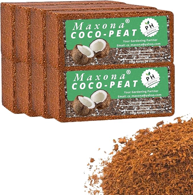 Maxona 8 Pcs Coco Coir Peat, 8.8LBS (1.1LBS/Pcs) Coconut Husk Bricks, Mulching Medium for Plants, Easy to Expand, Organic Compressed Fiber Husk Substrate for Plants, Flowers, Herbs and Seeds Starting