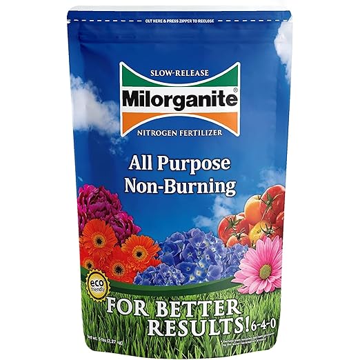 Milorganite All-Purpose Eco-Friendly Slow-Release Nitrogen 6-4-0 Fertilizer, 5 Pound Bag (Pack of 2) - for Lawns, Flowers and Gardens