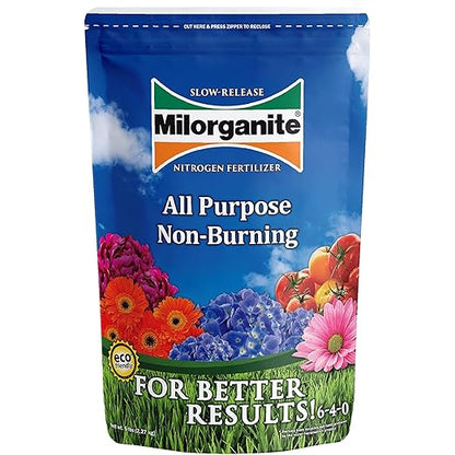 Milorganite All-Purpose Eco-Friendly Slow-Release Nitrogen 6-4-0 Fertilizer, 5 Pound Bag (Pack of 2) - for Lawns, Flowers and Gardens