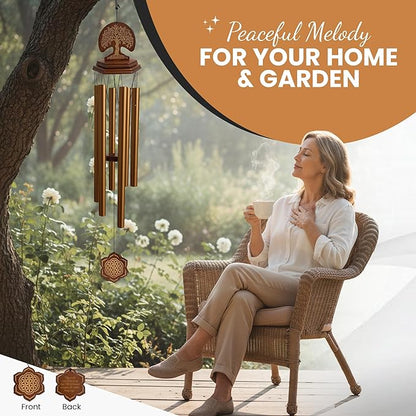 Wind Chimes Outdoor - Sympathy Gift for Loss of a Loved one, 36" Funeral Gift Includes a Letter from Heaven & Keepsake Keychain, Deep Toned, Double Sided Engraving Hexagonal Pendant - Golden