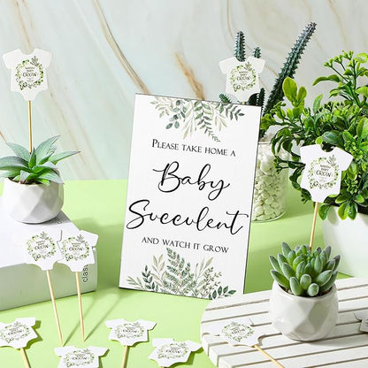 Newcotte Baby Shower Party Favors Succulent Tags Include 1 Piece Wooden Table Sign 50 Sets Succulent Plant Marker Succulent Favors Baby Shower Decoration(Greenery)