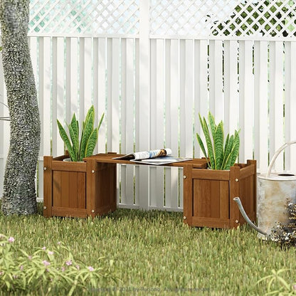 Furinno Tioman Hardwood Mini Outdoor Planter Box with Bench for Garden Plant