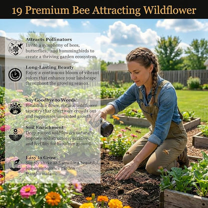 Mini Wildflower Seed Shaker – Honey Bee Wildflower Mix, by GevaGrow | Bulk 90,000+ Seeds | Pollinator Bee Attracting Flower Seeds for Planting in Pots & Outdoor Gardens | No Messy Packets