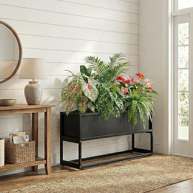 Cocoyard Elevated Planter Box - Durable Raised Garen Bed with Drainage Holes for Tall Plants, Herbs, and Flowers - Indoor or Outdoor Rectangular Planter. Modern Décor (Black, 28.75"L x 12.25"W x 14"H)