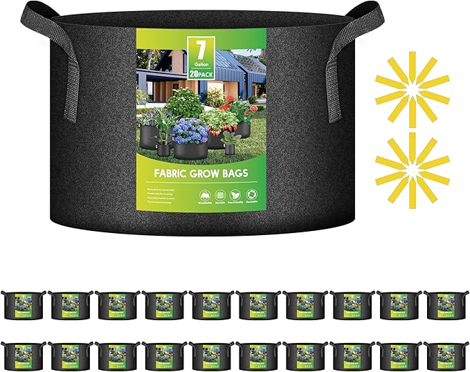 iPower 20 Pack 7 Gallon Grow Bags, Garden Planting Nonwoven Fabric Pots with Reinforced Handle, Heavy Duty and Aeration Planter Pot for Tomato, Fruits, Vegetables and Flowers