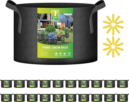 iPower 20 Pack 7 Gallon Grow Bags, Garden Planting Nonwoven Fabric Pots with Reinforced Handle, Heavy Duty and Aeration Planter Pot for Tomato, Fruits, Vegetables and Flowers