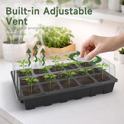 Gardzen 5-Pack Seed Starter Kits, Reusable Plant Germination Trays with Total 75-Cell, Seed Starter Tray with Humidity Vented Domes and Bases for Starting Vegetable Flower Herb Seeds 15" x 9"