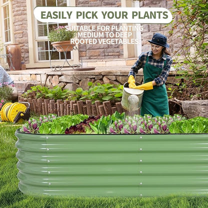 Galvanized Raised Garden Bed Outdoor- Raised Beds for Gardening| Metal Planter Box, Steel Raised Garden Bed Kit with Safety Edging and Gloves for Vegetables, Flower, Herbs (6x2x1.4FT, Green)