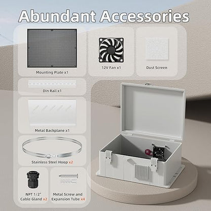 Joinfworld White Outdoor Electrical Box Waterproof Nema Enclosure 16x11x6 Plastic WiFi Box with Fan Vented Dust Screen