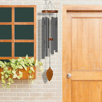 Outdoors Wind Chimes Sympathy Memorial for Loss of Loved One - Soothing Melodic Tones. Bamboo and Aluminum Chime Great as a Gift for Your Patio Porch Garden and Backyard (34.6" Black)