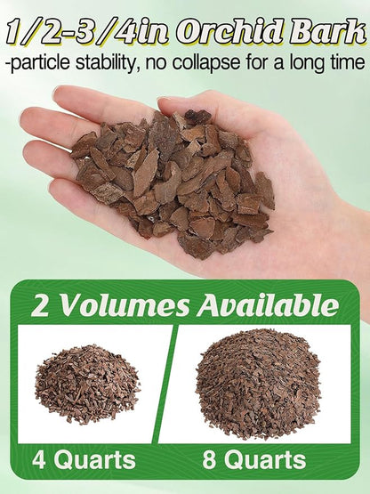 8qt New Zealand Orchid Bark, 1/2-3/4in Sun-Dried Medium Organic Pine Wood Chip Potting Barks, Orchids Mix Plant Compost Mulch for Promoting Root Development