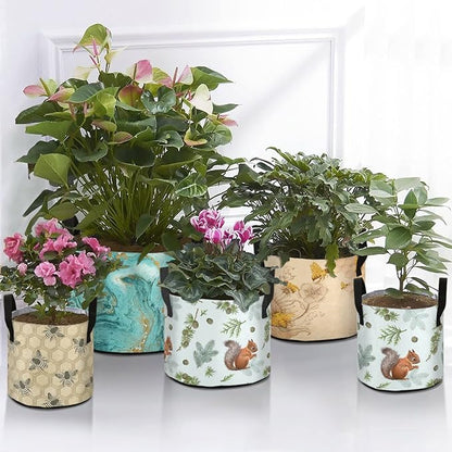 5 Gallon Spring Pine Branch Squirrel Breathable Grow Bag Thickened Plant Pot Containers Bag with Handles for Garden Potato Tomato Flowers Fruits Vegetables